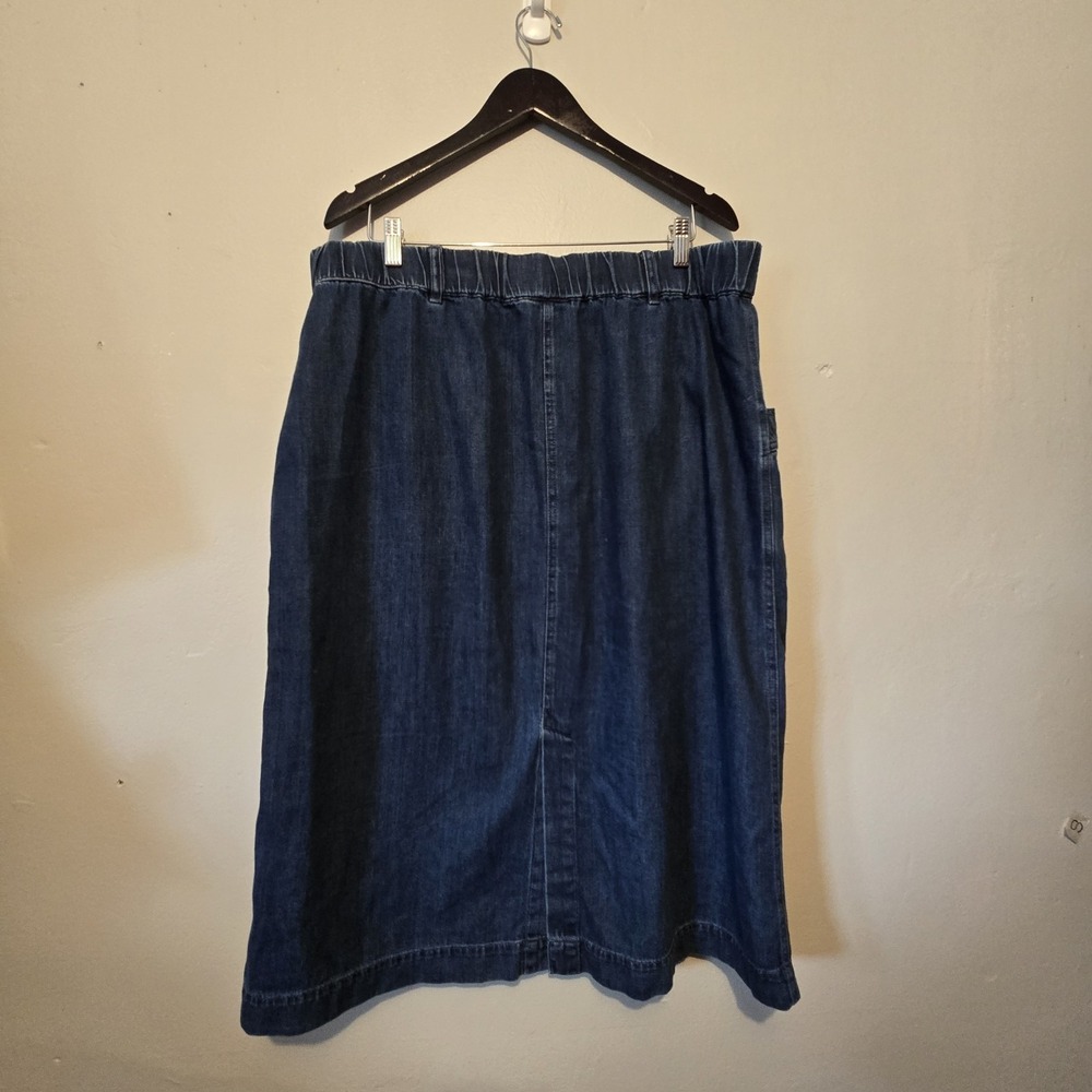 Vintage St Johns Bay 90s Y2K Denim Knee Length Skirt Women's XXL Petite Pockets - Picture 11 of 12